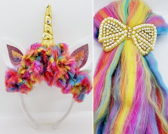 Cotton Candy Unicorn Headband with Rainbow Tail