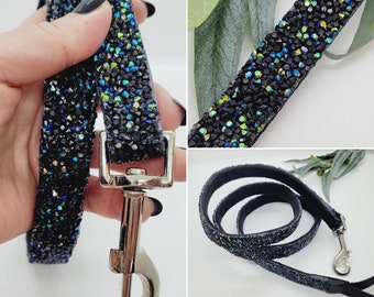 Black Gem Dog Leash: Iridescent Bling, 4-Foot Nylon