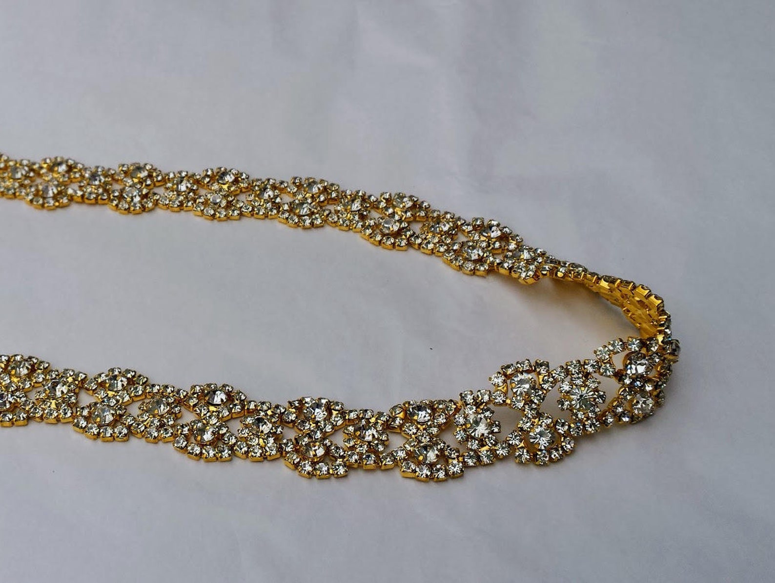 Skinny Gold Crystal Chain Wedding Dress Sash Thin Rhinestone Etsy
