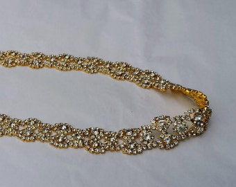 Skinny Gold Crystal Chain Wedding Dress Sash; Thin Rhinestone Bridal Wedding Sash; Jeweled Bridal Belt; Gold Chain Wedding Dress Sash