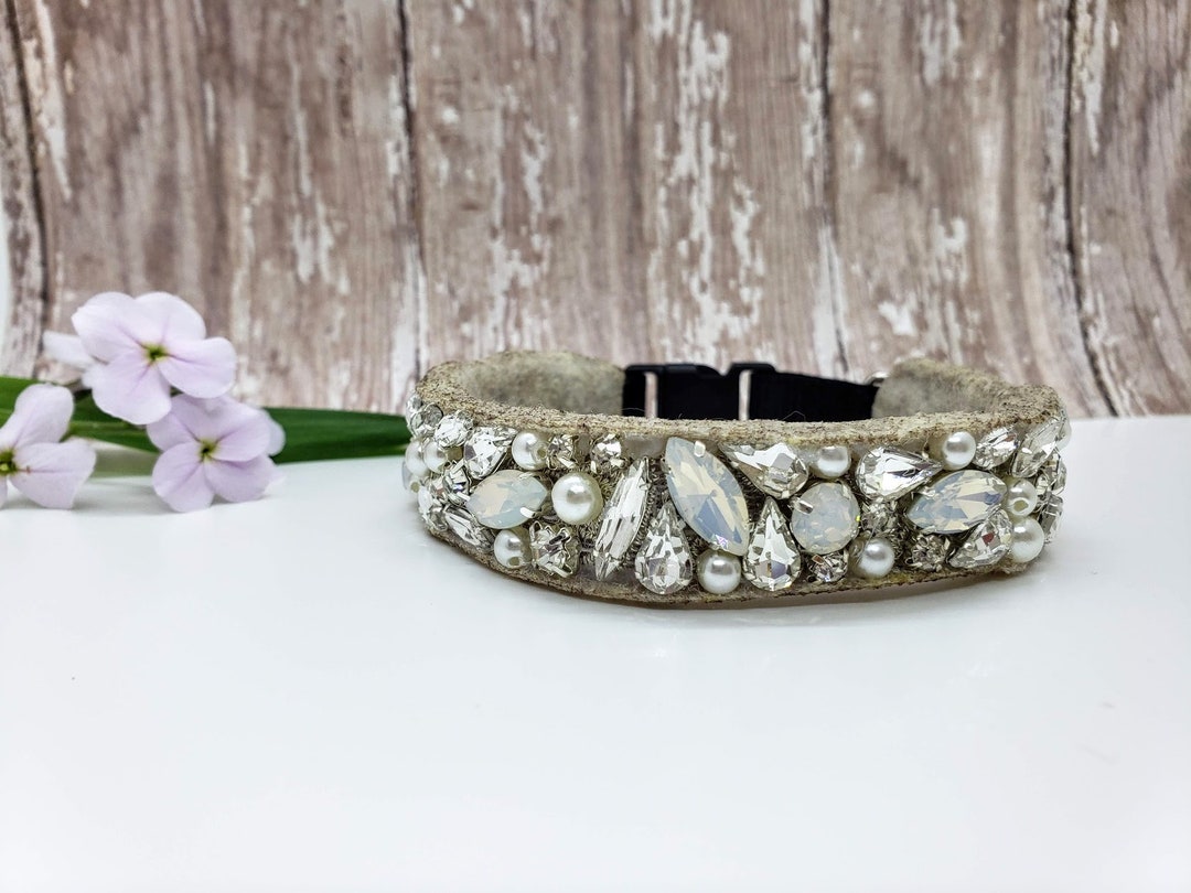 Opal and Pearl Dog Collar Opal Dog Collars Small Crystal Dog Collar
