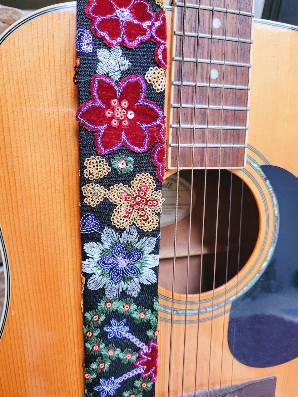 Midnight Garden Guitar Strap Flower Guitar Strap Sequin Etsy