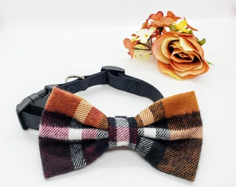 Orange Plaid Flannel Dog Bow Tie: Autumn Thanksgiving Pet Collar