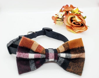 Orange and Black Plaid Dog Bow Tie; Plaid Dog Bow Tie; Dog Bow Tie; Outdoor Dog Bow Tie; Autumn Dog Bow Tie; Thanksgiving Dog Bow Tie