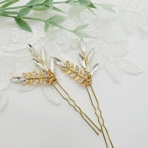 Gold Leaf Hair Pin: Rhinestone Bridal Hair Accessory