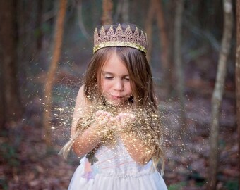 Kid's Gold Ombre Glitter Lace Crown; Girl's Crown Headband; Hipster Toddler Crown; Kid' Birthday Crown; Metallic Gold Lace Crown