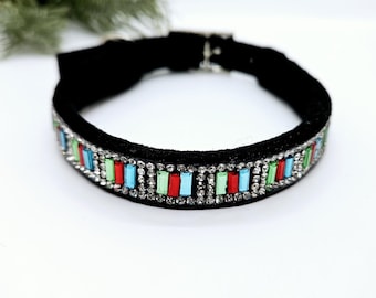 Small Christmas Collar; Cat Christmas Collar; Adjustable Skinny Collar; Red and Green Collar; Holiday Pet Collar; Collars for Christmas