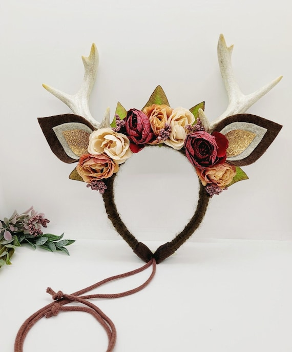 Women Costume Floral Deer Antlers Crown Headband Reindeer Hair Accessory Women Costume Floral Deer Antlers Crown Headband Reindeer  main image 4