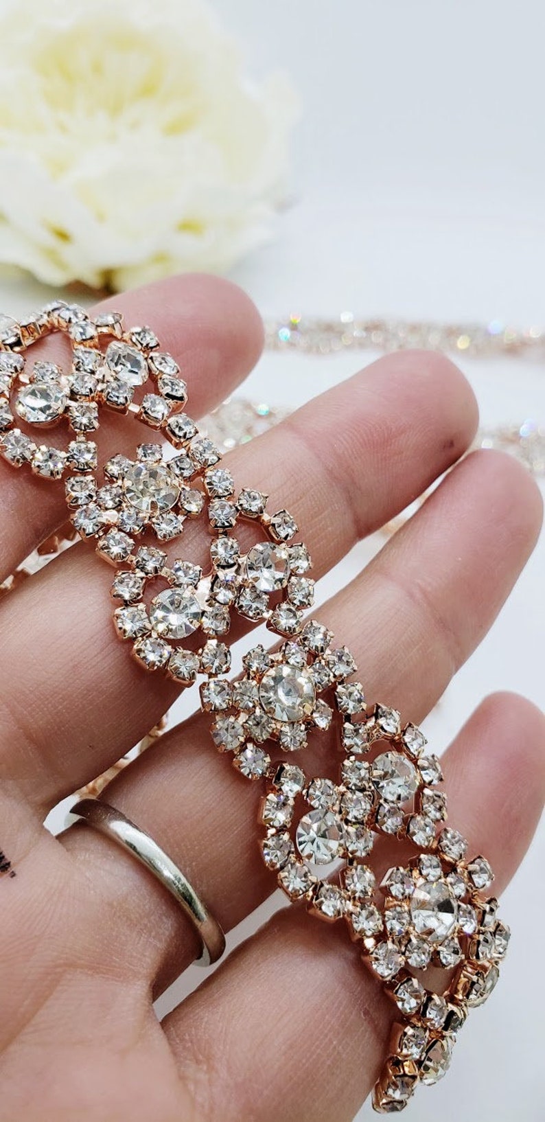 Rose Gold Crystal Chain Wedding Dress Sash Thin Rhinestone Etsy