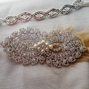 Great Gatsby Head Chain; Rhinestone Gatsby Headband; Rhinestone and Feather Headband; 20&#39;s Wedding Headband; 1920 Style Wedding Head Chain