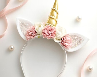 Pink Pearl Unicorn Horn Headband: Unicorn Princess; Unicorn Birthday; Pink Unicorn Headband; Fantasy Birthday Party Theme; Unicorn Theme
