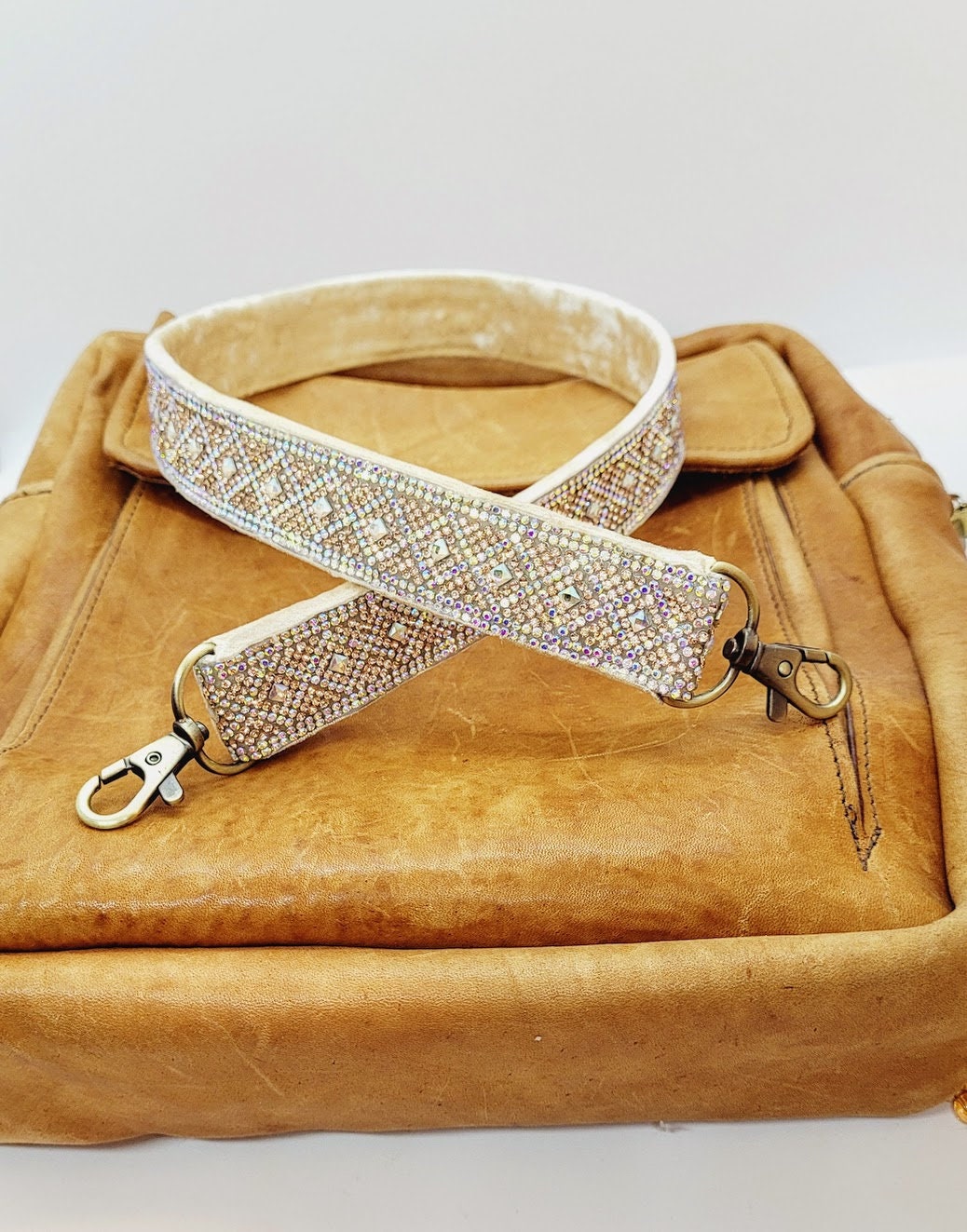 Champagne Rhinestone Purse Strap: Iridescent Bling Crossbody  display picture 1