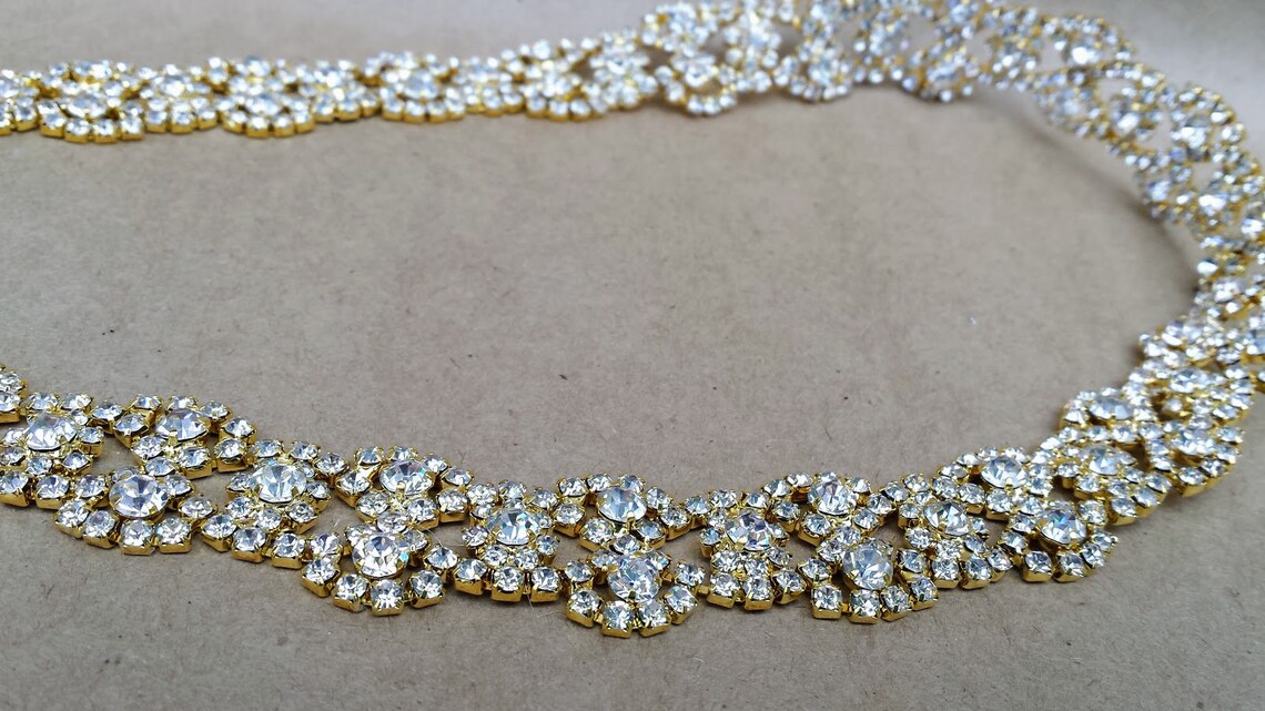 Skinny Gold Crystal Chain Wedding Dress Sash Thin Rhinestone Etsy