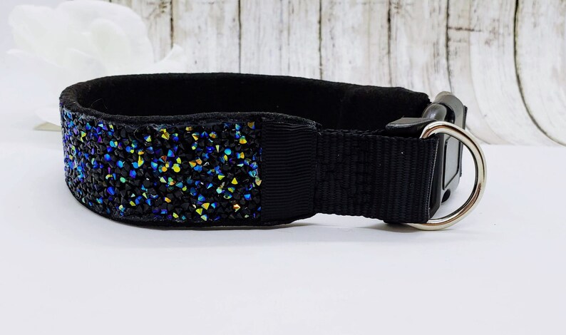 Black Gem Dog Collar; Unique Dog Collars; Iridescent Dog Collar; Medium Dog Collar; Jeweled Dog Collar; Bling Dog Collar; Black Collar