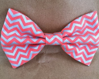 Coral Chevron Dog Bow Tie: Silver Pattern, Pet Wedding Accessory