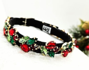 Christmas Jewel Dog Collar: Red and Green Jewel Dog Collar; Ruby Dog Collar; Pet Accessories; Dog Collar for Holiday Party; Christmas Photos