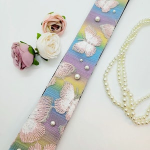 Butterfly Guitar Strap; Rainbow Guitar Strap; Pearl Guitar Strap; Girl&#39;s Guitar Strap; Boutique Guitar Strap; Embroidered Guitar Strap