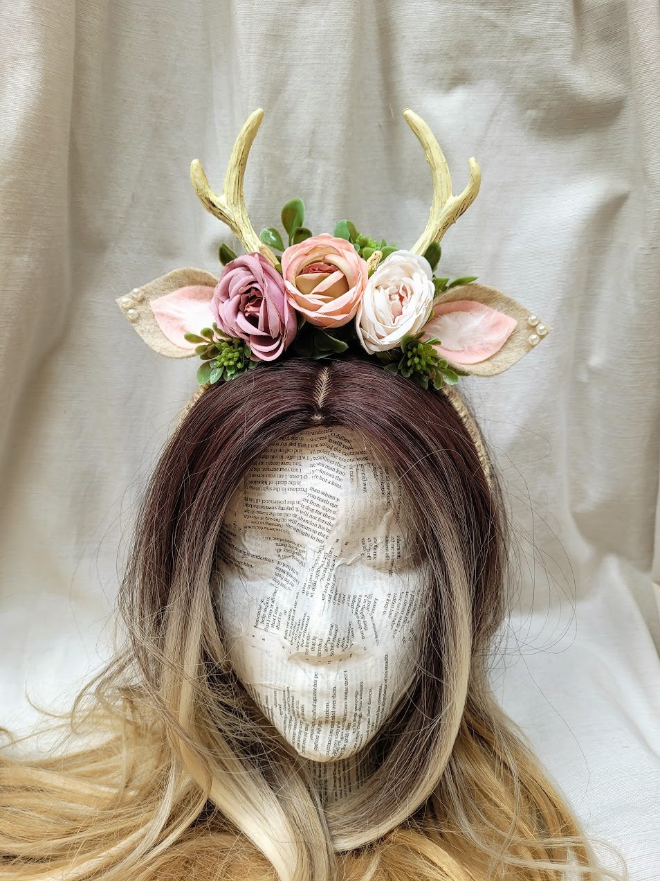 Deer Antler Headband With Roses, Fawn Costume Headpiece - Etsy display picture 1