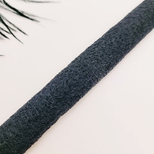May include: A close-up of a black, textured, cord.