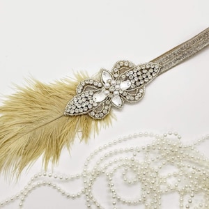 Gatsby Flapper Headband; Great Gatsby Inspired Headpiece; Elastic Flapper Headband; Rhinestone 1920 Headband; Feather Headband;20&#39;s Headband