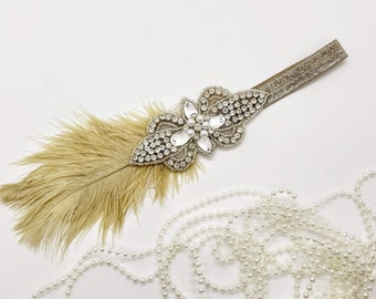 Gatsby Flapper Headband: Rhinestone & Feather 1920s Headpiece