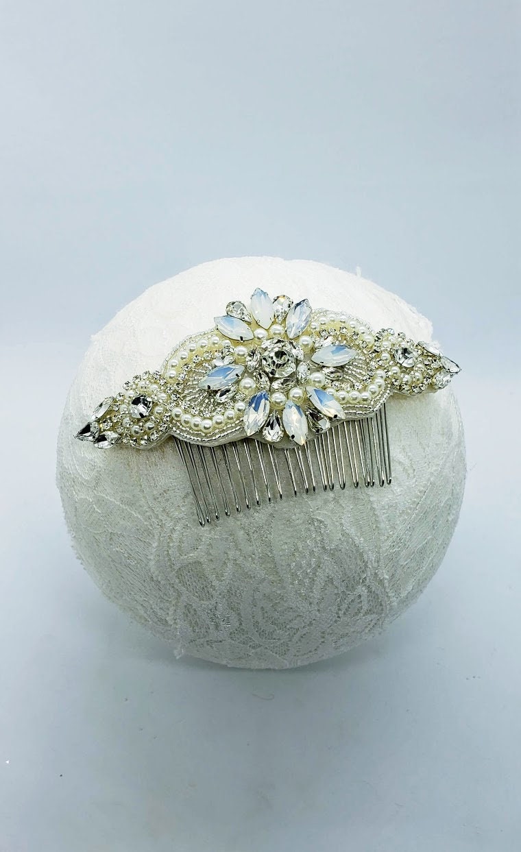 Opal Bridal Hair Comb: Moonstone Wedding Hair Piece - Etsy display picture 3