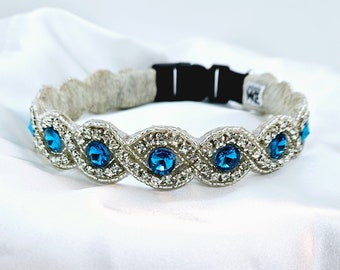 Blue Rhinestone Dog Collar: Beaded Wedding Collar