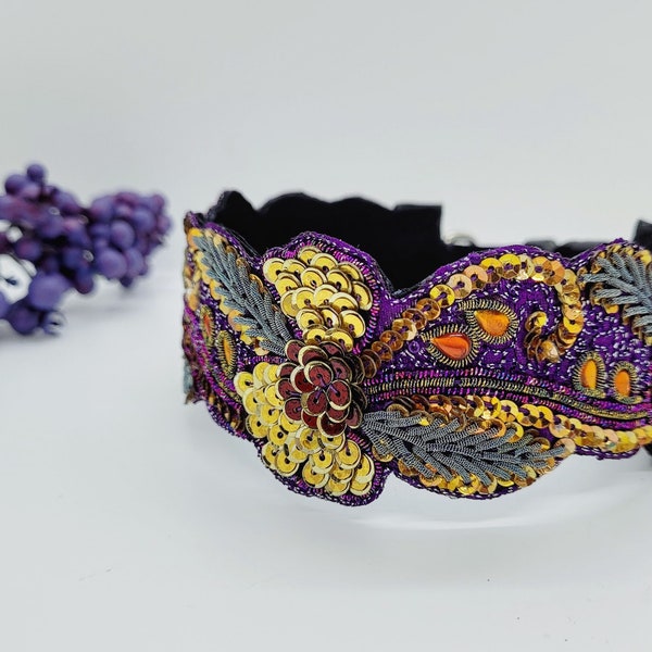 Mardi Gras Dog Collar; Purple and Gold Dog Collar; Fun Holiday Dog Collars; Sequin Dog Collar; Bling Collar; Fat Tuesday Dog Collar