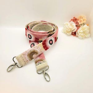 Embroidered Floral Crossbody Purse Strap: Pink Boho Purse Strap; Embroidered Purse Strap; Flower Purse Strap; Girly Strap; Flower Strap image 1
