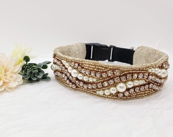 Rose Gold Rhinestone Dog Collar: Pearl Beaded Wedding Collar