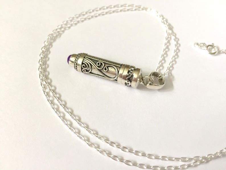 Sterling Silver Amethyst Poison Locket Pendant with 24 inch Sterling Silver chain