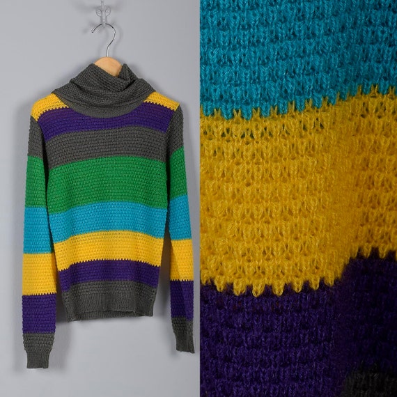 1980s Childrens Stripe Turtleneck Purple Gray Blue