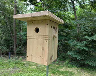Deluxe Cedar Bluebird Nesting Box/Birdhouse - Larger Interior Space with Side Access/Cleanout
