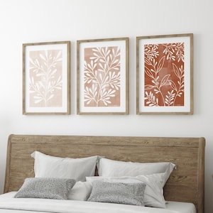3pc boho leaf prints, boho art, terracotta art, boho prints, boho art prints, boho wall art, living room art, terracotta wall art