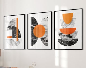 Orange Marble Geo Prints: Modern Wall Art Set