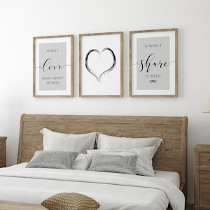 Grey Bedroom Wall Art Prints, Set of 3, over the bed wall art, grey bedroom quotes, bedroom wall decor, grey art, What I love most