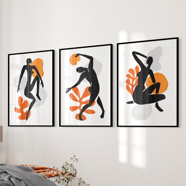 Set of 3 Black and Orange Prints, Orange Wall Art, Orange Bedroom decor,  orange and black art, orange kitchen decor, orange prints