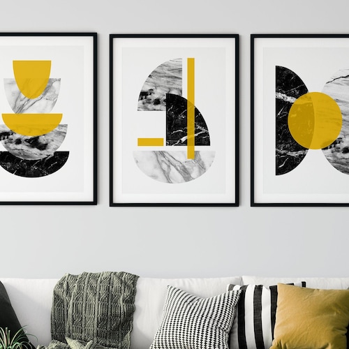 Set of 3 Mustard Art Prints Mustard Wall Art Yellow Wall Etsy