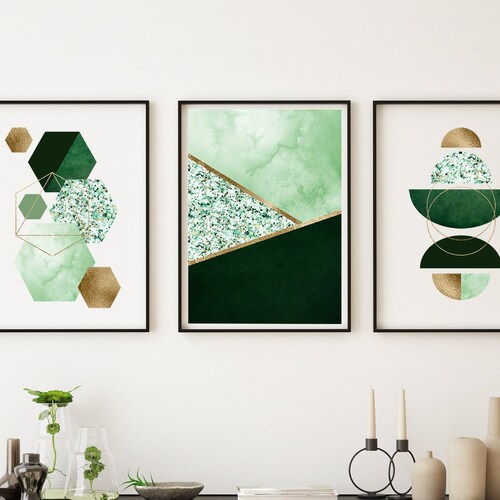 Set of 3 Green and Gold Wall Art Prints Green and Gold Etsy