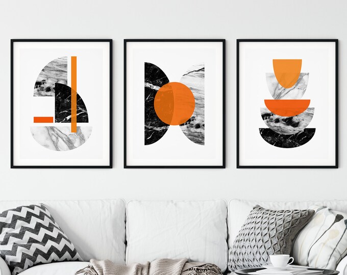 Orange Wall Art Set Orange Art Orange Wall Prints Orange Etsy