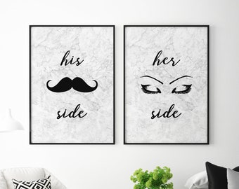His side Her Side Prints, his and her prints, his side her side, his and hers prints, marble prints, bedroom prints,marble wall prints