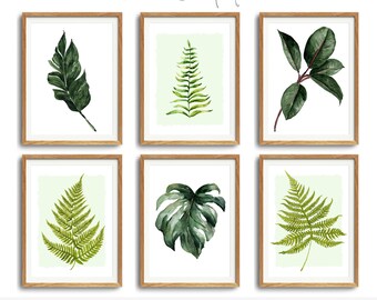 Botanical Wall Art Prints, Green Leaf Art, Fern Leaf Prints, leaf print wall art, Monsterra Wall art, botanical print set, fern prints