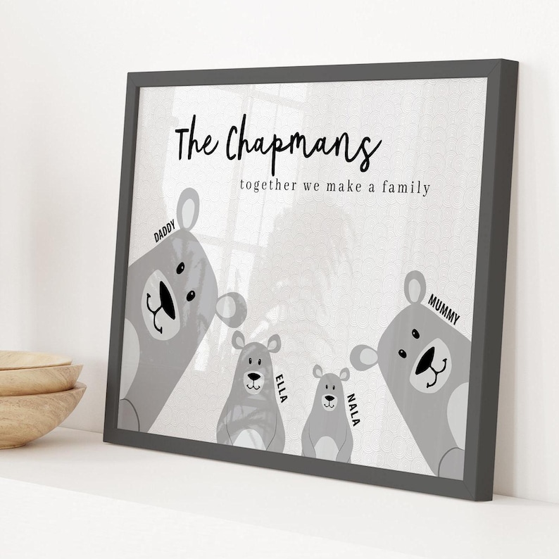 Personalised Bear Family Print, Family Art With Names, New Home Gift