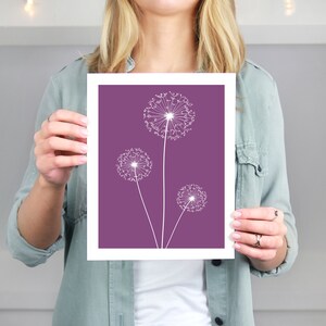 Set of 3 Lilac Dandelion art, purple wall art, purple living room prints, dandelion wall art, lilac Wall Art, dandelion decor, Lilac prints image 7