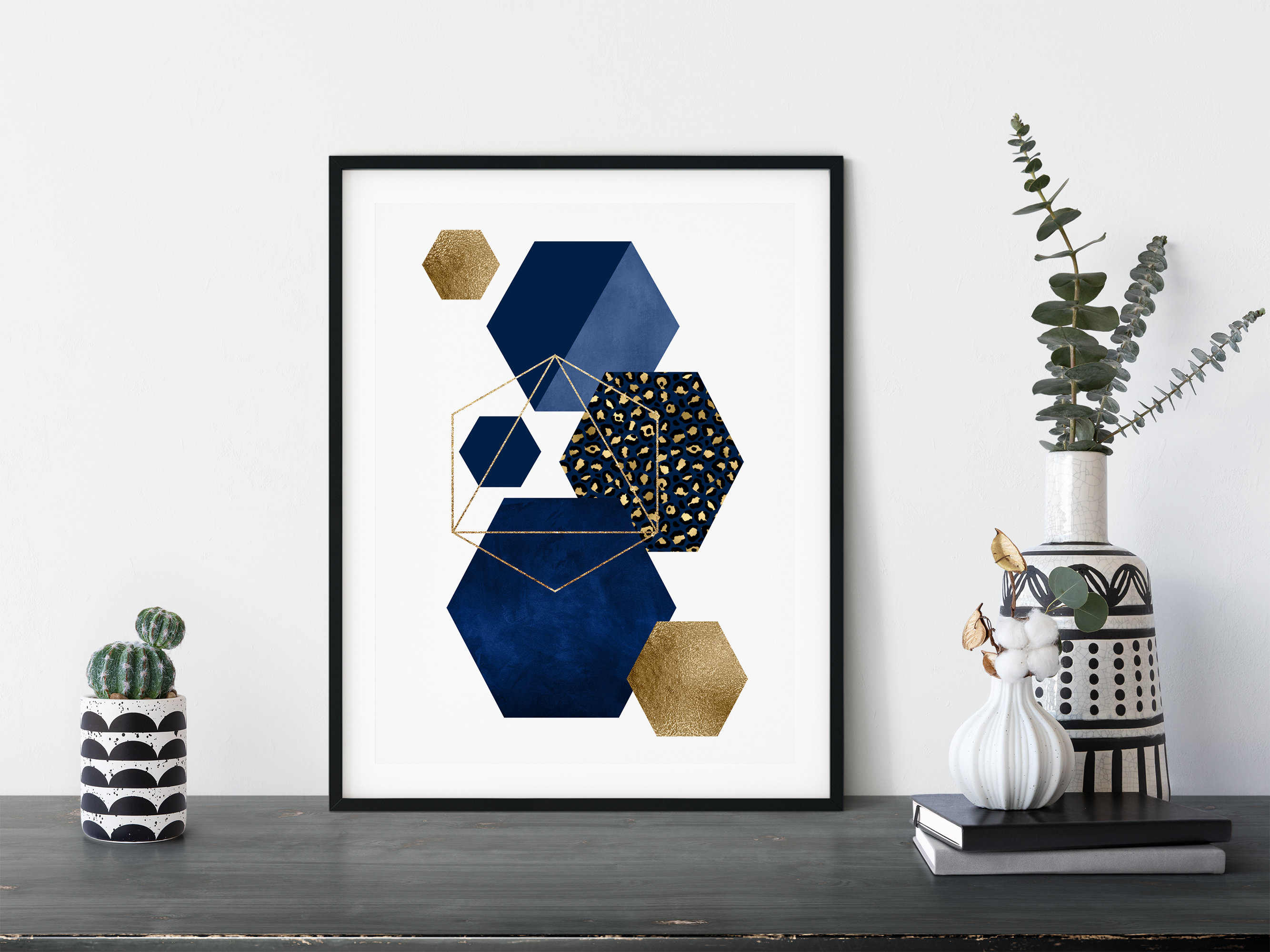 Set of 3 Navy Blue and Gold Wall Art Blue and Gold Wall Art Etsy UK