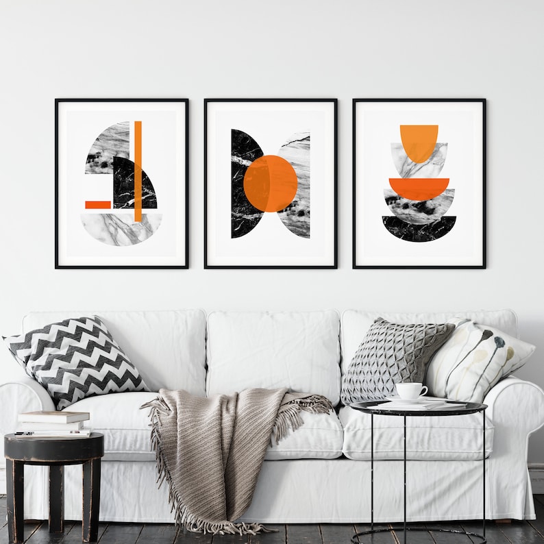 Orange Wall Art set orange art orange wall prints orange Etsy
