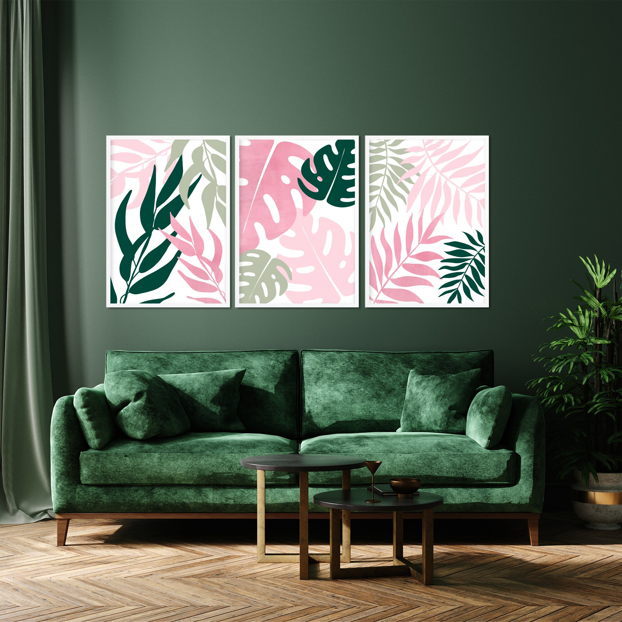 3pc Green and Pink Wall Art Pink and Green Art Prints Etsy UK