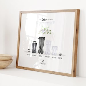 Personalised Wedding Gifts, Wedding gift for couple, Wedding Family Gift, 1st wedding anniversary, Wellington Boot Print, Wedding Day Art
