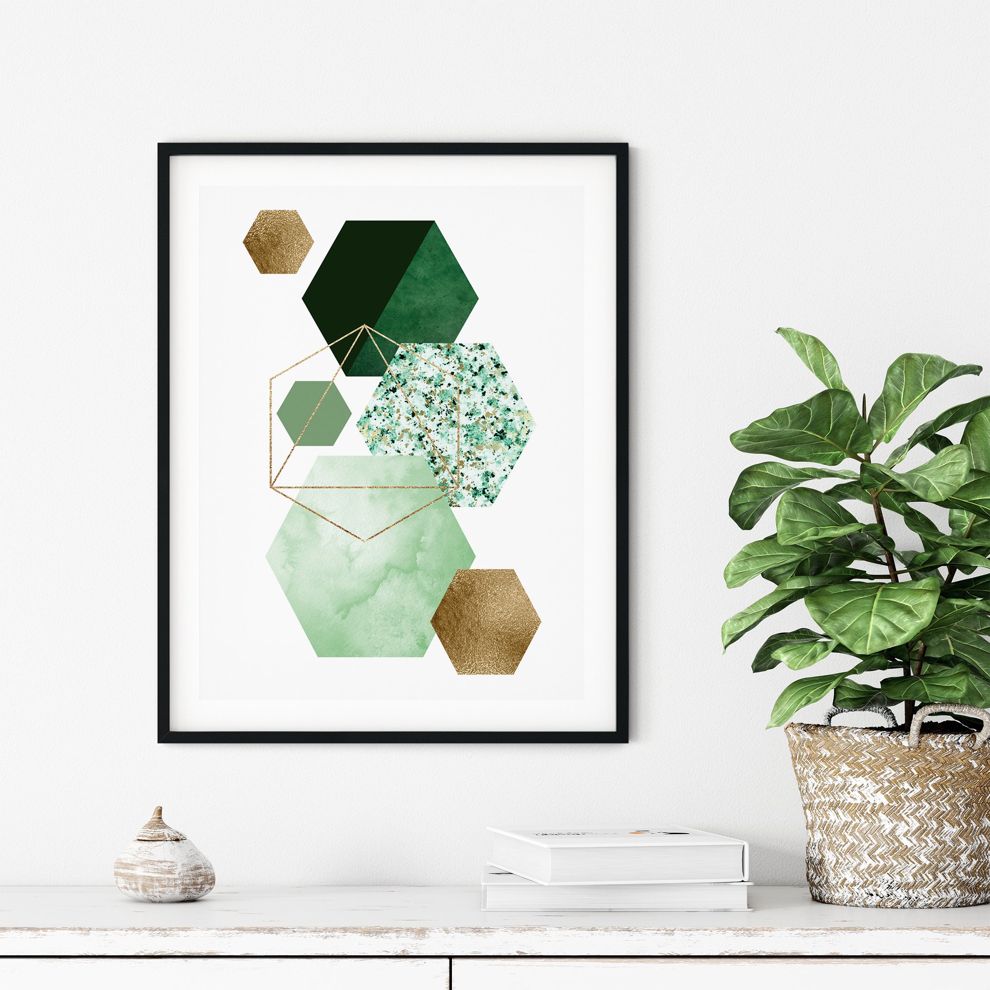 Set of 3 Green and Gold Wall Art Prints Green and Gold Etsy