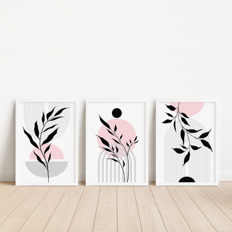 set of 3 pink and grey modern prints
